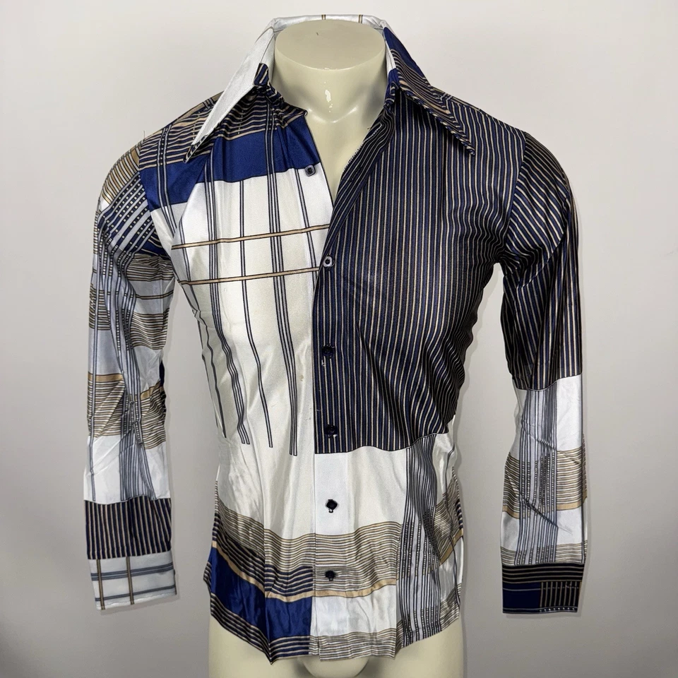 Vintage Fame Shirt Disco Shiny Geometric Acetate Nylon 60s 70s NOS Mens Medium - Image 1 of 4