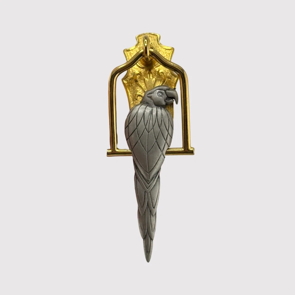 JJ Jonette Silver Tone Parrot on Gold Tone Swing Brooch Pin - Image 1 of 4