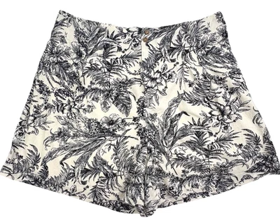 Pantalones Cortos Kirious Los Angeles Mezcla de Lino Marfil Negro Floral Toile Fluido Romántico L Foto 1 de 4