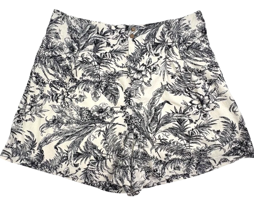Pantalones Cortos Kirious Los Angeles Mezcla de Lino Marfil Negro Floral Toile Fluido Romántico L Foto 1 de 4