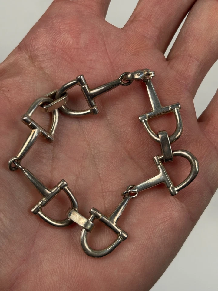 Ancien Bracelet en Argent Massif 925‰ Etriers DLG Hermès - Photo 1/4