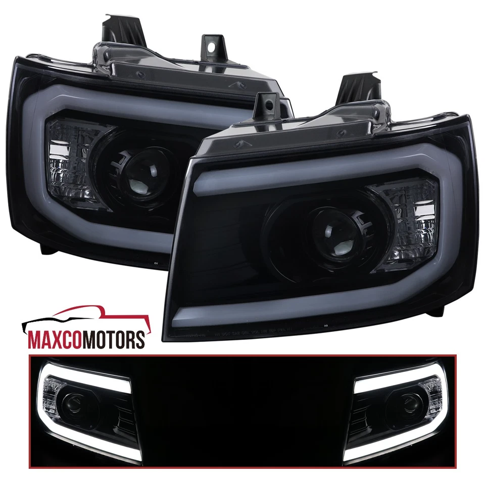 Smoke Projector Headlights Fits 2007-2013 Avalanche Tahoe Suburban LED Strip - Imagem 1 de 4