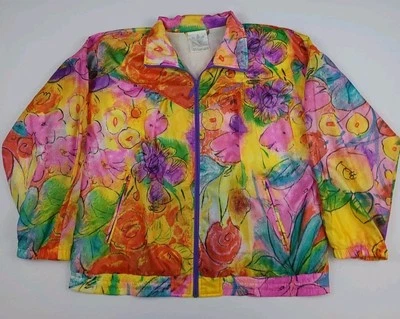 Chaqueta cortavientos vintage años 80 Adidas patrón floral multicolor rara deportiva EE. UU. M Foto 1 de 4