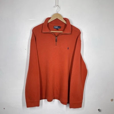 Polo Ralph Lauren 1/4 Zip Mens XL Orange Estate Rib Jumper Pullover Vintage - Image 1 of 4