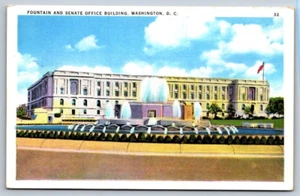 Linen Postcard Washington DC Fountain and Senate Building - Picture 1 of 2