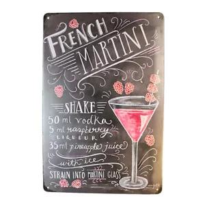 Tin Sign FRENCH MARTINT SHAKESprint Drink Bar Whisky Rustic Look - Picture 1 of 1