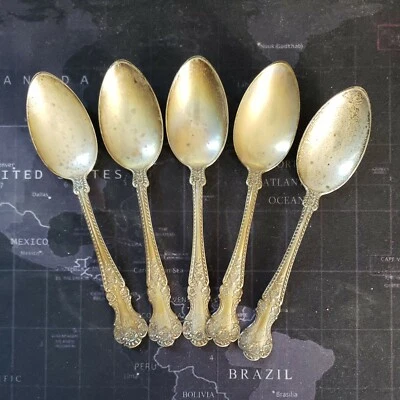 Lote-5 cucharaditas Gorham plata esterlina 1899 patrón rosa inglesa-marcas británicas Foto 1 de 4