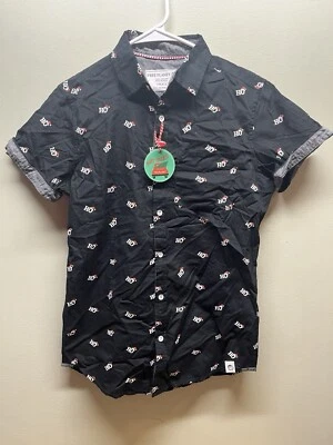 Free Planet  shirt mens size small Christmas Ho Ho Ho button up New! santa hat - Image 1 of 4