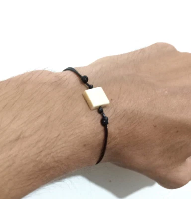 Pulsera Ajustable Impermeable Cordón Negro Hombre Cerámica Estilo Central Madera Joyería Foto 1 de 4