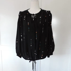 COUNTRY ROAD sz S black popover blouse ¾ sleeve drawstring waist blouson - Picture 1 of 13