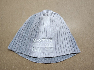 G-Star Raw Denim Beanie Hat Size S-M Casual Relaxed Big Logo Knit Ribbed