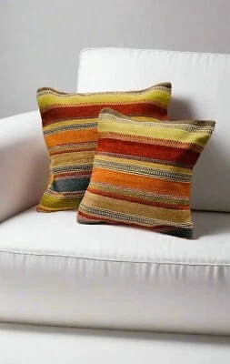 Small Kilim Cushion Cover Multi Colour Wool Cotton Stripe Cushion 45 x 45 cm - Image 1 of 4