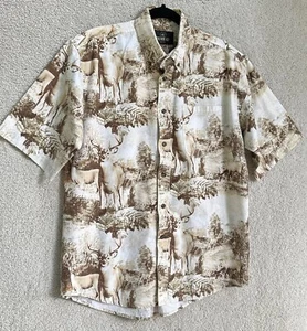 Redhead Shirt Mens Medium Beige Brown Deer Hunting Button Down Shirt - Picture 1 of 13
