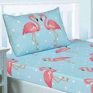JUEGO DE SÁBANAS DOBLES FIFI FLAMINGO AZUL Y DOS FUNDAS DE ALMOHADA ROPA DE CAMA PARA NIÑOS NIÑAS - Imagen 1 de 1