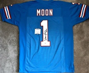 WARREN MOON SIGNED CUSTOM HOUSTON OILERS BLUE JERSEY, BECKETT COA #WD69593 - Picture 1 of 4
