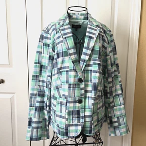 NWT~$159.00~TALBOTS~100%Cotton~Patched~Pockets~Lined~Plaid Jacket Blazer Size 8 - Picture 1 of 14
