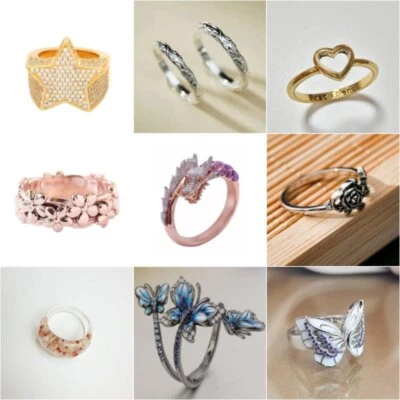 Anillos de lujo con incrustaciones de diamantes tallados de circonita cúbica talla 5-11 para mujer Foto 1 de 4