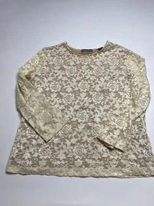 VINTAGE Kate Hill Cream Floral Lace Y2K Longsleeve Cropped Size Large - Picture 1 of 5