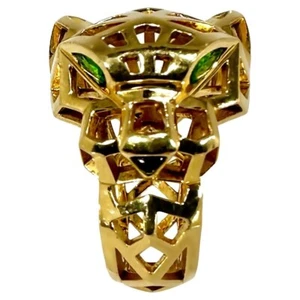 Ladies Panthere de Cartier Ring in Gold with Tsavorite Garnet Eyes & Onyx Nose - Picture 1 of 11
