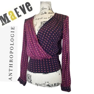 ANTHROPOLOGIE MAEVE BLOUSE WRAP LISA PUFFED SLEEVES SZ 2 FLORAL AESTHETIC V NECK - Picture 1 of 20
