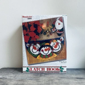VTG Wonder Art Caron Christmas Latch Hook Rug Kit Merry Men Snowmen Trio #4680 - Picture 1 of 4