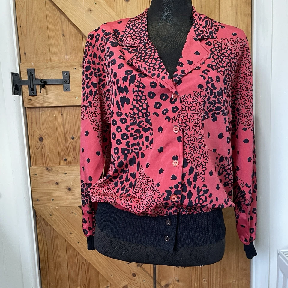 Jacques Vert Blouse Top Shirt Sz 10/12 Vintage Coral Red Retro 80's Animal Print - Image 1 of 4