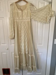 70’s Gunne Sax Jessica San Fran Lace Buttons Prairie Wedding Maxi Dress Size 9 - Picture 1 of 14