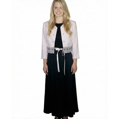 Traje de vestir Kim Rogers mezcla de lino para mujer conjunto de 10 piezas negro rosa bordado Foto 1 de 4