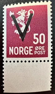 WWII Norway V-stamp Year 1941 50 øre Watermarked w certificate MNH (CV: 360 USD) - Picture 1 of 2