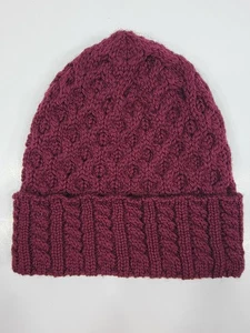 Guideboat Co 100% Wool Trellis Knit Beanie Hat Made in Ireland Burgundy Winter - Picture 1 of 4