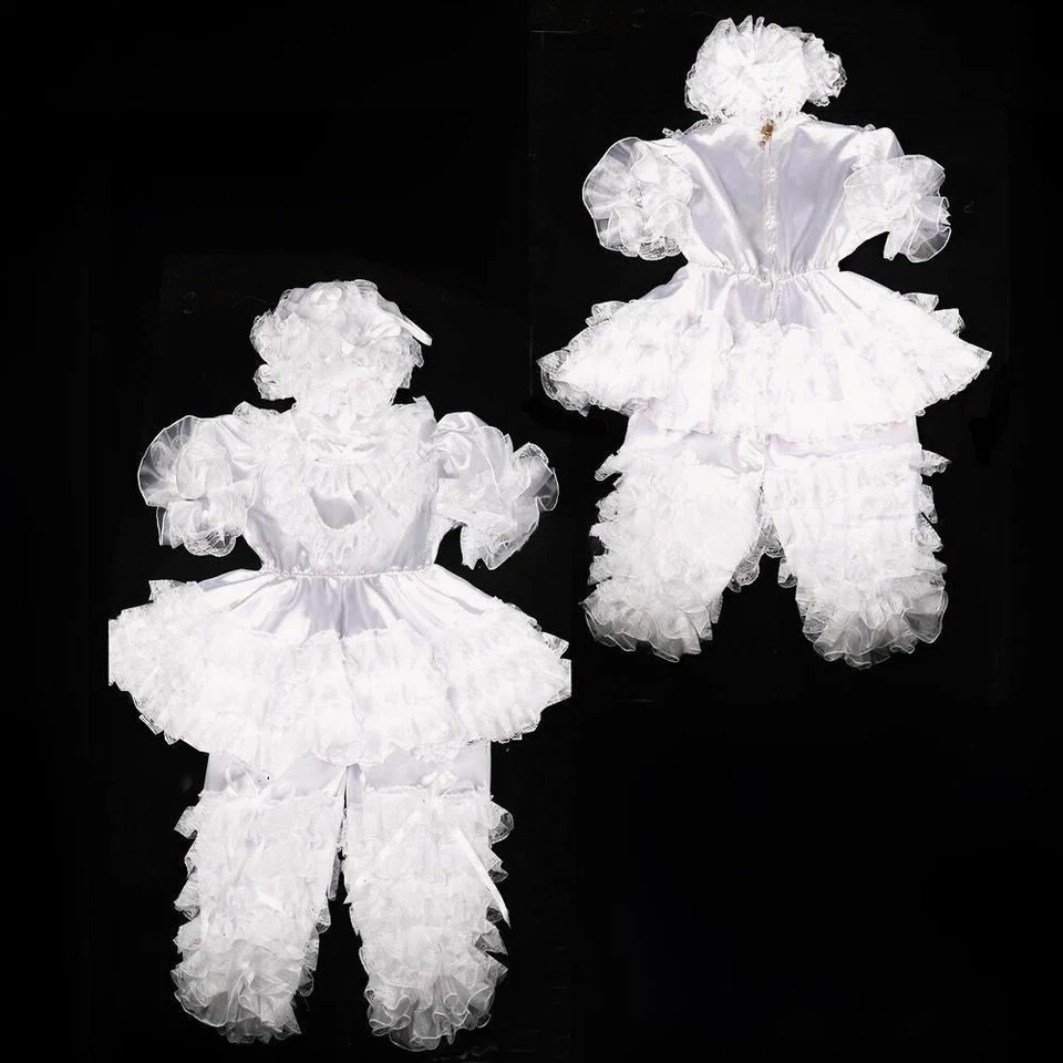Vestido unisex de satén blanco bloqueable Sissy para niña de criada cosplay aparadores hechos a medida Foto 1 de 4