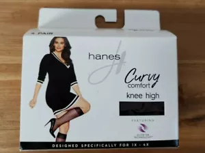 Hanes Curvy Comfort Knee High 4-Pairs One Size OFF BLACK Glide On Technology - Picture 1 of 5
