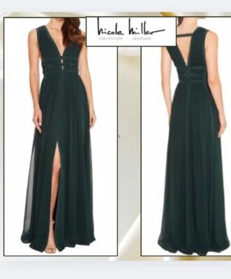 NBW,Nicole Miller,丝绸女神 Coll 角斗士礼服,地板型号(MSRP $495)尺寸 2 — 第 1/4 张图片