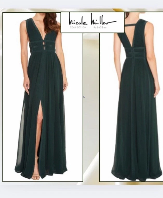 Nuevo con etiquetas, Nicole Miller, vestido de gladiador de collar de diosa de la seda, modelo de piso (precio de venta sugerido por el fabricante $495) talla 2 Foto 1 de 4