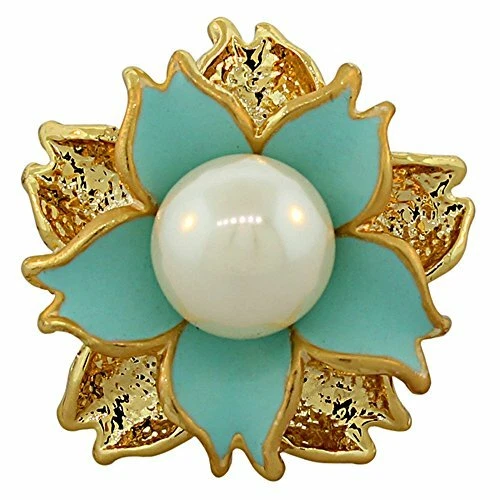 Moda Anillo Flor Aleación Oro Amarillo Tono Blanco Perla Simulada Tono Turquesa Foto 1 de 1