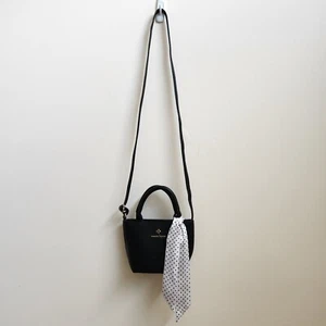 Nanette Lepore Black Vegan Leather Adjustable Crossbody Bag Mini Tote Scarf - Picture 1 of 18