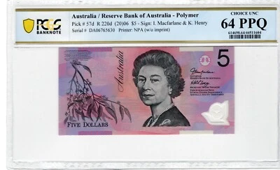 Australia 2006 $5 PCGS Banknote UNC 64 PPQ Pick 57d - Image 1 of 2
