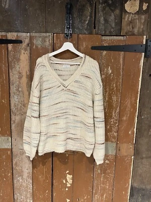 Suéter Suéter Jersey Papaya Crema Tinte Espacial Mancha Cuello en V Grueso Tejido XL Foto 1 de 4