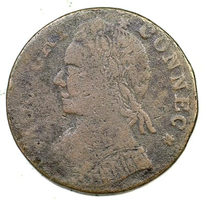 Moneda de cobre colonial Connecticut 1788 11-E R-2 Foto 1 de 2