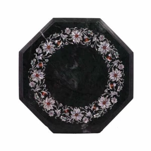 12" Green Marble Table Top Semi precious stones Pietra Dura Handicraft art work - Picture 1 of 3