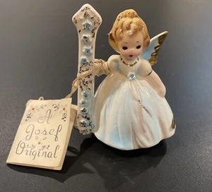 Vintage Josef Original Geburtstag Engel Porzellan Puppe Alter 1 Jahr Etikett & Aufkleber - Bild 1 von 7