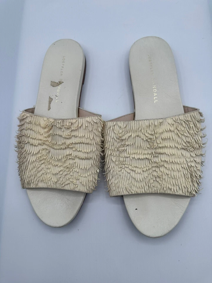 Sandalia Loeffler Randall Ava de cuero marfil con flecos para mujer talla 7,5B Foto 1 de 4