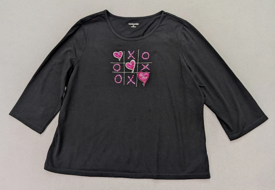 Camiseta para mujer Breckenridge talla XL negra corazón de San Valentín manga 3/4 Foto 1 de 4