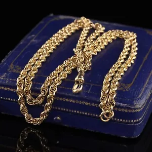 Antiguo Collar Victoriano de Cadena con Cuerda de Oro Amarillo 10K - 27 pulgadas - Imagen 1 de 4