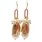 Freshwater White Pearl Gold Plated Charms Drop Hook Earrings Handmade Chandelier