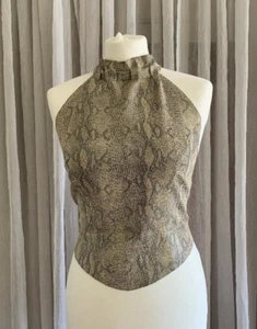 Backless leather snakeskin effect halter neck top Sz 12 / Medium - Picture 1 of 23