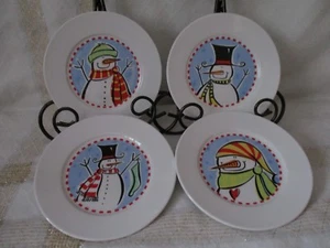 Set of 4 Kathryn Beich Dessert Plates Snowman Winter Holiday  - Picture 1 of 7