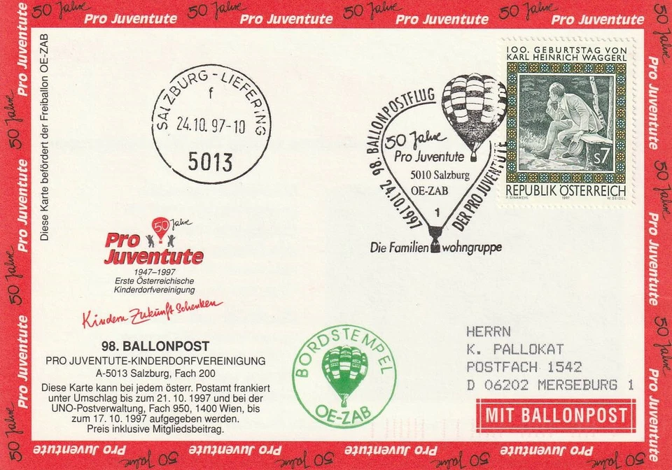 BPÖ_119 Österreich: 98. Ballonpost Salzburg =  Salzburg Liefering 24.10.1997 - Bild 1 von 1