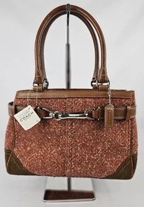 COACH PINK ROSE TWEED FABRIC W/BROWN LEATHER and SUEDE TRIM SATCHEL HANDBAG NWT - Picture 1 of 7