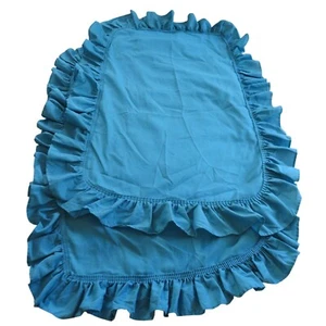 Vintage King Size Ruffled Teal Blue Pillow Shams Pillowcase Pair of 2 USA Made - Picture 1 of 6